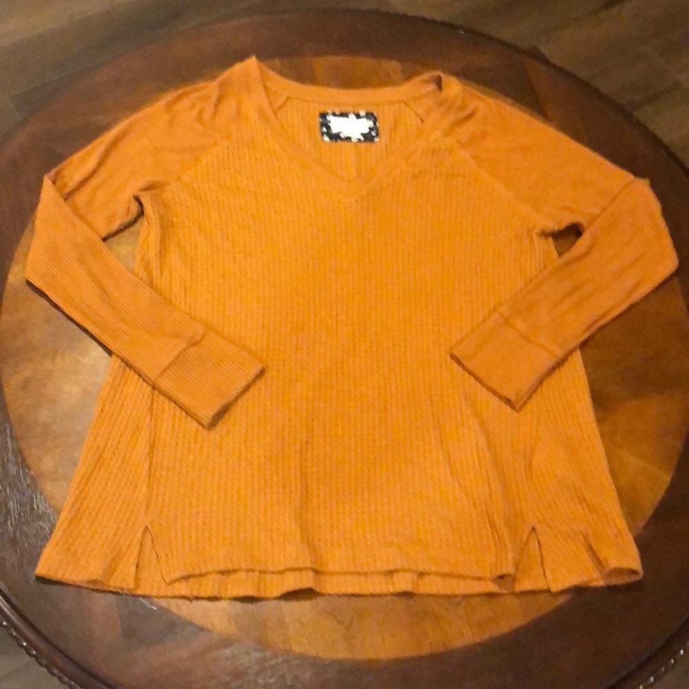 Mauve by Anthropologie V Neck Long Sleeve Waffle Top Large